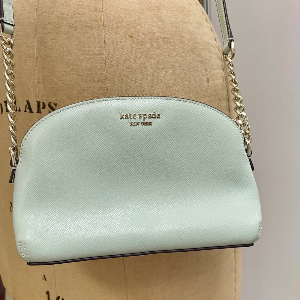 Kate Spade genuine saffiano leather crystal blue crossbody bag w/ gold accents